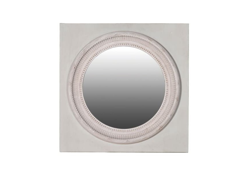 Vintage nástenné zrkadlo Halien v tvare kruhu na štvorcovej doske v bledých provensálskych odtieňoch