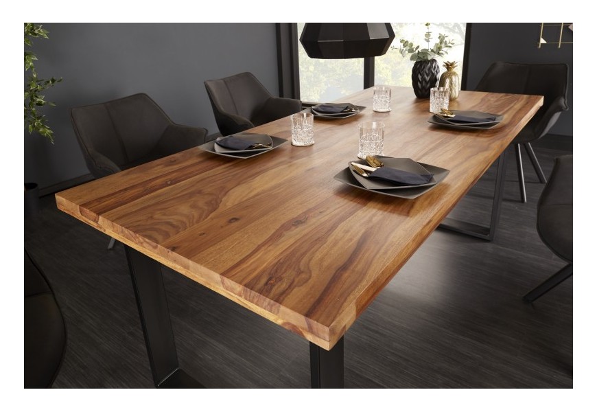 Industriálny dizajnový jedálenský stôl Steele Craft z masívneho dreva palisander s čiernymi nohami 180cm