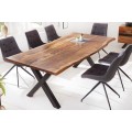 Štýlový industriálny jedálenský stôl Sheesham z masívneho palisandrového dreva s viditeľnou kresbou a s čiernymi nohami z kovu