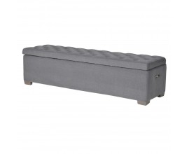 Chesterfield luxusný sivý dlhý taburet pred posteľ Guadisa s úložným priestorom 159cm