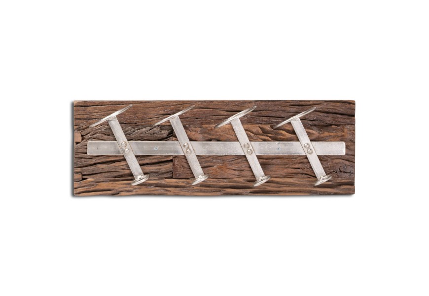 Štýlová industriálna hnedá obdĺžniková vinotéka Barracuda z masívneho dreva v hnedej farbe s kovovými držiakmi na víno 60 cm