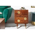 Masívny príručný stolík Roslin z akáciového dreva hnedej farbe so zlatými prvkami a dvomi zásuvkami 55cm
