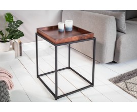 Industriálny štýlový štvorcový príručný stolík Elements s odnímacou tmavohnedou povrchovou doskou 50cm