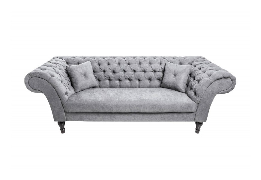 Chesterfield luxusn&aacute; siv&aacute; sedačka Contessa na dekorat&iacute;vnych nožičk&aacute;ch 230cm