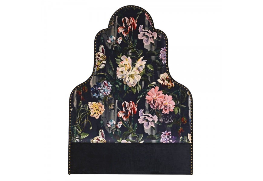 Štýlové Art-deco členité čelo postele s farebným kvetovaným poťahom