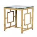 Art-deco zlatý štvorcový geometrický stolík Geoda s priesvitnou doskou zo skla
