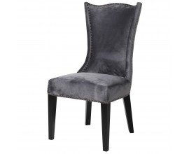 Zámocká luxusná jedálenská stolička Edrick v sivom zamatovom poťahu s čiernymi nohami a bronzovým klopadlom 103cm