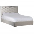 Luxusná Art-deco béžová ľanová posteľ s Chesterfield prešívaním a strieborným rámom