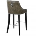 Chesterfield kožená zelenohnedá barová stolička Selmano s drevenými nohami a striebornými prvkami 110cm