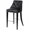 Zámocká čierna barová stolička Selmano s koženým prešivaným poťahom a striebornými detailmi