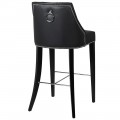 Chesterfield kožená barová stolička Selmano v čiernej farbe so striebornými prvkami 110cm