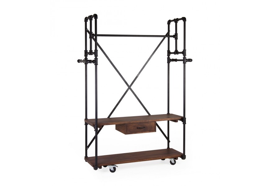 Industriálna šatníková stena HIERRO z masívneho dreva a kovu