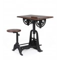 Industriálny dizajnový rysovací stôl s taburetkou HIERRO z masívneho mangového dreva s kovovou konštrukciou 80cm