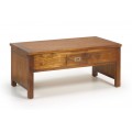 Dizajnový drevený konferenčný stolík Star z masívu mindi s výsuvnou doskou a zásuvkou