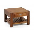 Elegantný drevený konferenčný stolík Star z masívu mindi hnedej farby s praktickou zásuvkou