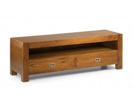 Klasický drevený TV stolík Star z masívu mindi s poličkou a dvomi zásuvkami