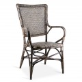 Dizajnová stolička Rattan v sivom prevedení z ratanového dreva s opierkou chrbta a podrúčkami