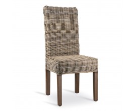 Dizajnová stolička Rattan s vysokým operadlom z ratanu a s nohami z masívneho dreva mindi v hnedej farbe