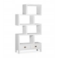 Luxusná dizajnová knižnica Blanc z masívneho dreva mindi v bielej farbe so štyrmi poličkami a dvomi zásuvkami