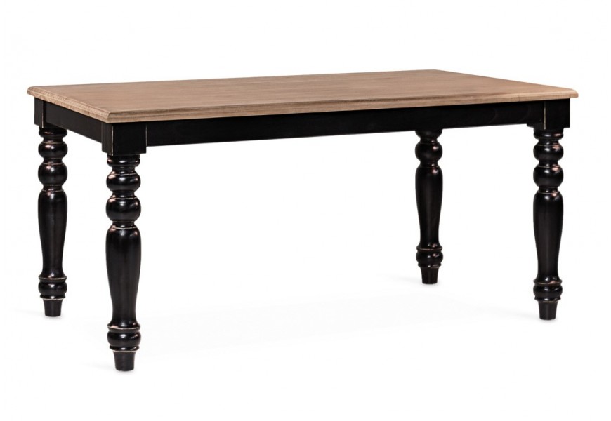 Luxusný vidiecky jedálenský stôl Siena z masívneho dreva mindi s čiernymi nožičkami