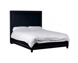 Art-deco čalúnená manželská posteľ Emanetta v luxusnej čiernej farbe s vysokým čelom s kovovými cvokmi 165cm