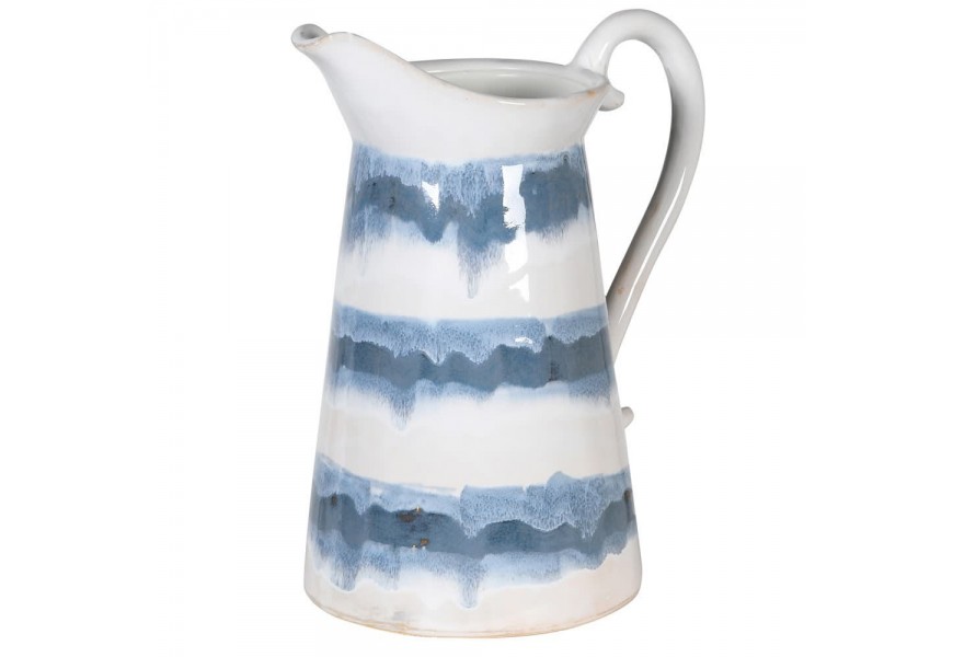 Vidiecky štýlový keramický džbán Limoges bielo-modrý 28cm