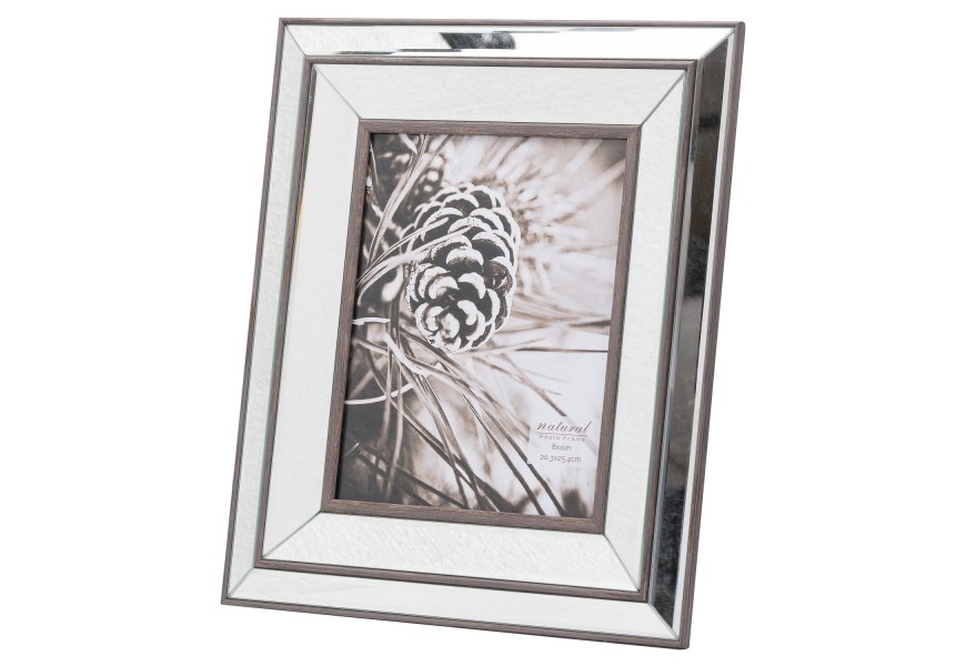 Dizajnový obdĺžnikový fotorámik Belfry v art-deco štýle so zrkadlovým efektom a dreveným okrajom