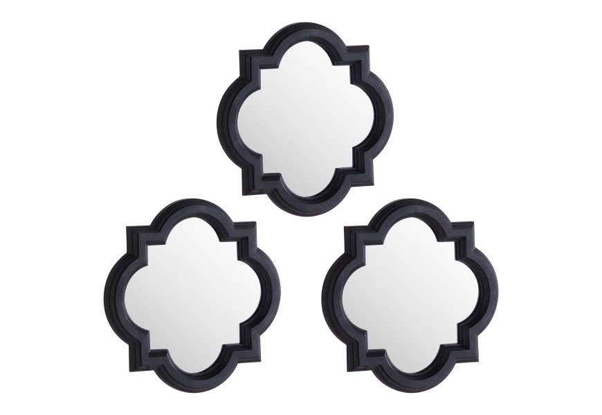 Set troch dizajnových zrkadiel orientálneho štýlu s čiernym rámom
