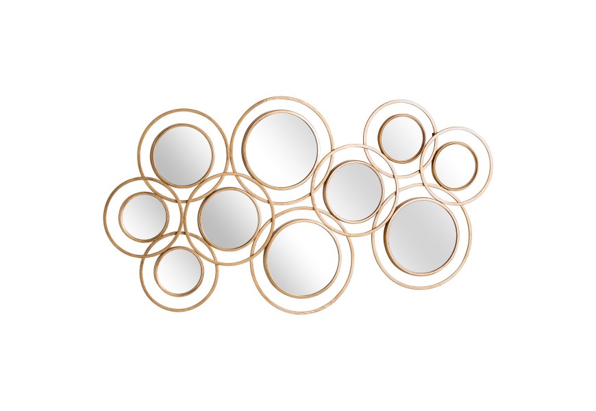 Art-deco set kruhových závesných zrkadiel Redondel so zlatým kovovým rámom