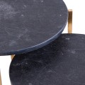 Art-deco mramorový set kruhových príručných stolíkov Barrela v čiernej farbe so zlatými kovovými nohami