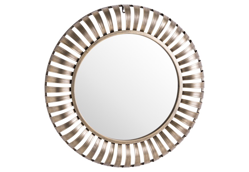 Art-deco dizajnové kruhové zrkadlo Argozon s členitým zlatým rámom 72cm