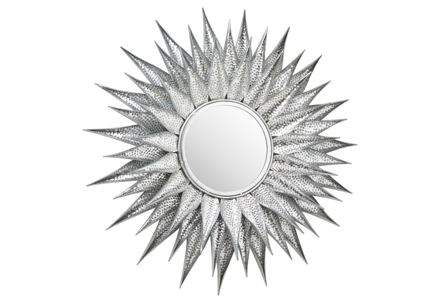 Art-deco dizajnové zrkadlo Solle so strieborným kovovým rámom v tvare lúčov 90cm