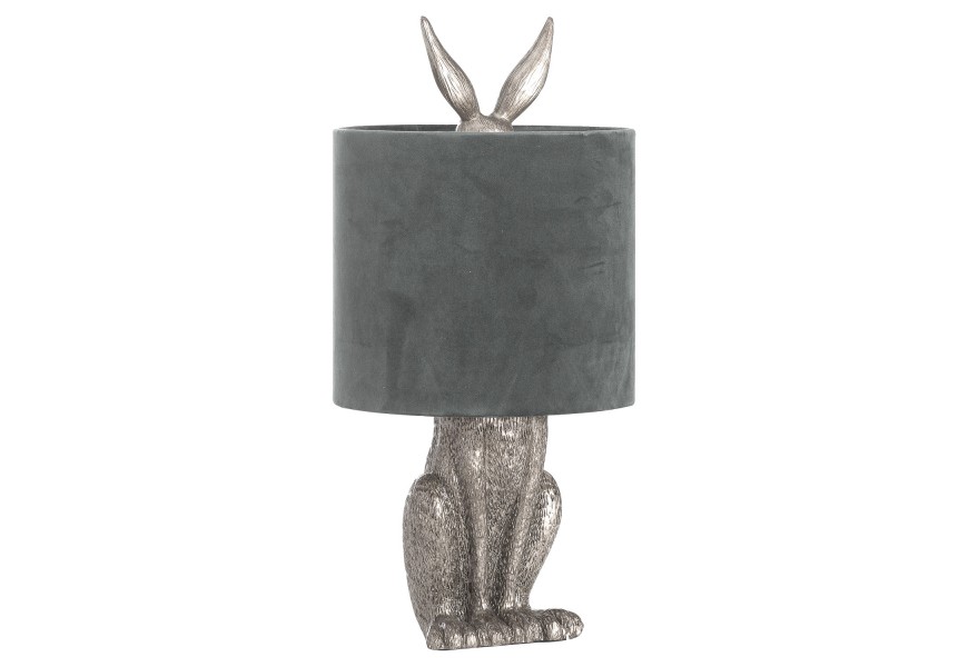 Dizajnová stolná lampa Jarrona Silver s podstavcom v tvare králika  a s čiernym tienidlom 50cm 