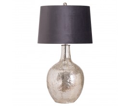 Štýlová strieborná keramická stolná lampa Concento so šedým zamatovým tienidlom 78cm 
