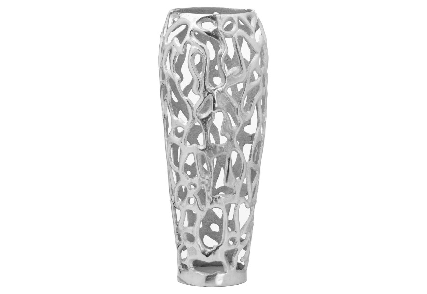 Moderná kovová váza Polipero IV striebornej farby inšpirovaná koralom