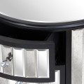 Polkruhový zrkadlový čierny nočný stolík Farian v art-deco štýle s dvomi zásuvkami z borovicového masívu