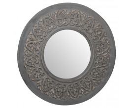 Vintage kruhové nástenné zrkadlo Edeira s veľkým vzorovaným rámom v sivej farbe 90cm 