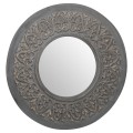 Vintage kruhov&eacute; n&aacute;stenn&eacute; zrkadlo Edeira s veľk&yacute;m vzorovan&yacute;m r&aacute;mom v sivej farbe 90cm 