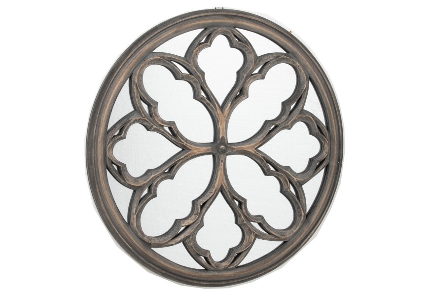 Orientálne kruhové nástenné zrkadlo Chiribita s ornamentálnym dreveným rámom 60cm