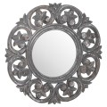 Orientálne sivé závesné okrúhle zrkadlo Donramiro s hrubým dreveným ozdobným rámom