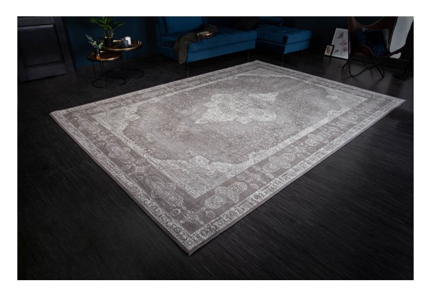 Luxusný sivý vzorovaný orientálny koberec Caubbar I s vintage efektom