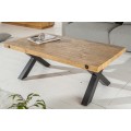 Štýlový industriálny jedálenský stôl Freyja z masívneho borovicového dreva svetlohnedej farby s čiernymi nohami z kovu