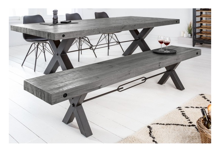 Industri&aacute;lna modern&aacute; jed&aacute;lensk&aacute; lavica Freya z mas&iacute;vu a kovu 170cm