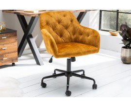 Chesterfield zamatová kancelárska stolička Berthe na kolieskach v žltom poťahu 89cm