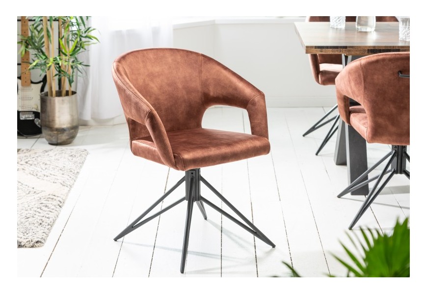 Dizajnové otočné kreslo Eternidad v modernom štýle s hnedým zamatovým poťahom a čiernymi nohami