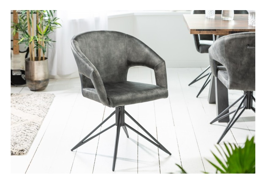 DIzajnová otočná stolička Eternidad v sivej farbe zo zamatu s čiernymi kovovými nožičkami
