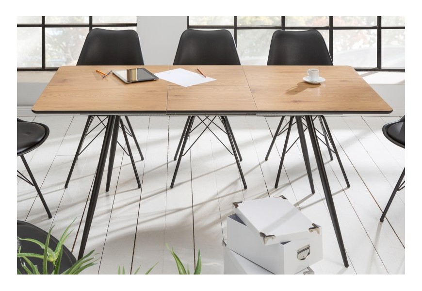 Štýlový retro rozkladací hnedo-čierny jedálenský stôl Roanne s kovovými nohami