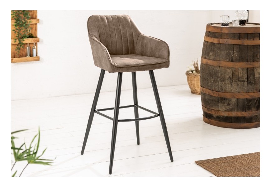 Moderná barová stolička Vittel z mikrovlákna sivohnedej farby s čiernymi kovovými nohami 102cm