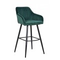 Moderná barová stolička Vittel so zamatovým smaragdovozeleným poťahom s čiernymi kovovými nohami 102cm