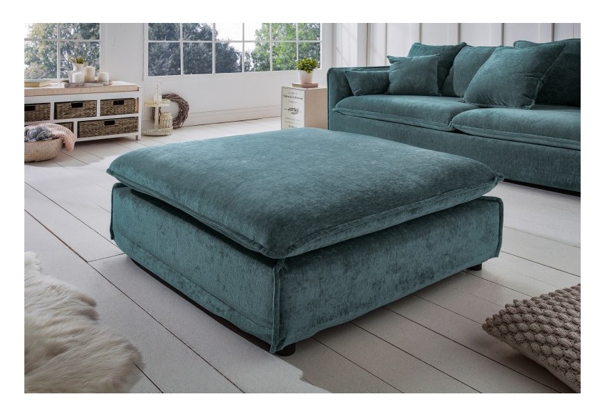 Štýlový moderný hranatý zamatový taburet Heaven v petrolejovom odtieni